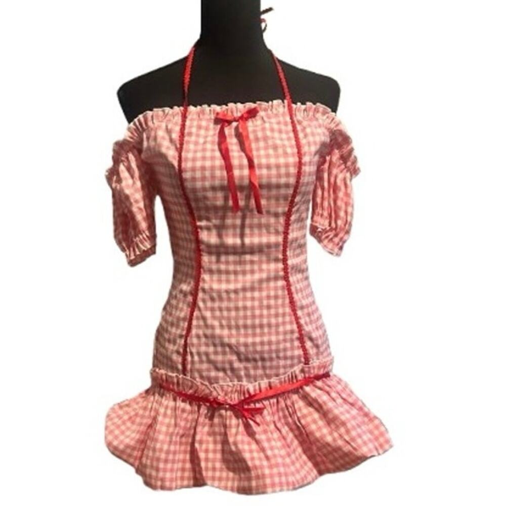 Y2K Viral Vintage Leg Avenue Strawberry Girl Costume Dress Pink Gingham - LARGE